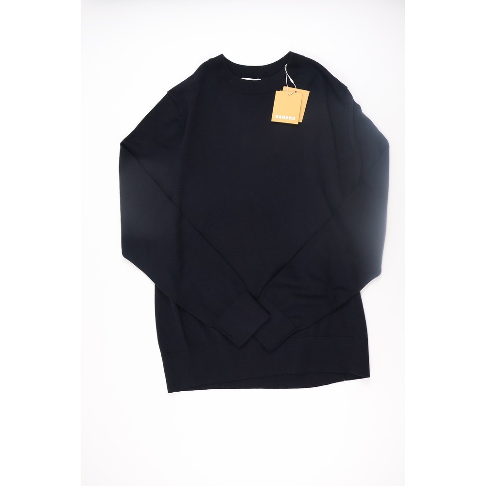 Sandro Mens Sweater FW25 Crew Merinos Marine Navy Blue Solid Medium Wool NWT